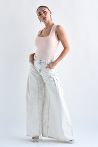 Fashion Styled Jeans súper wide leg acid wash Gris