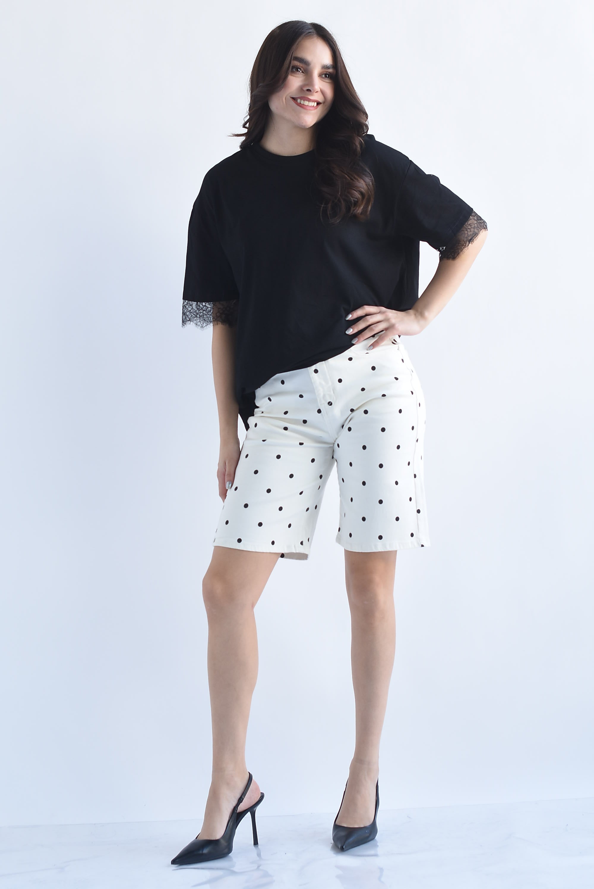 Bermuda denim polka dots