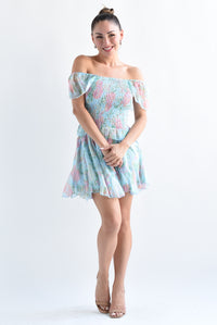 Fashion Styled Set Falda y Blusa elástico flores Azul Baby