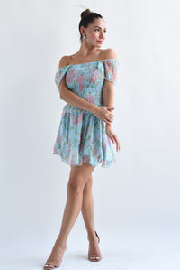 Fashion Styled Set Falda y Blusa elástico flores Azul Baby