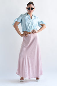 Fashion Styled Falda larga lateral encaje Rosa pastel