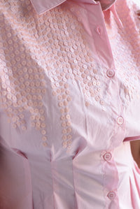Fashion Styled Blusa pinzas cintura lentejuelas mate Rosa