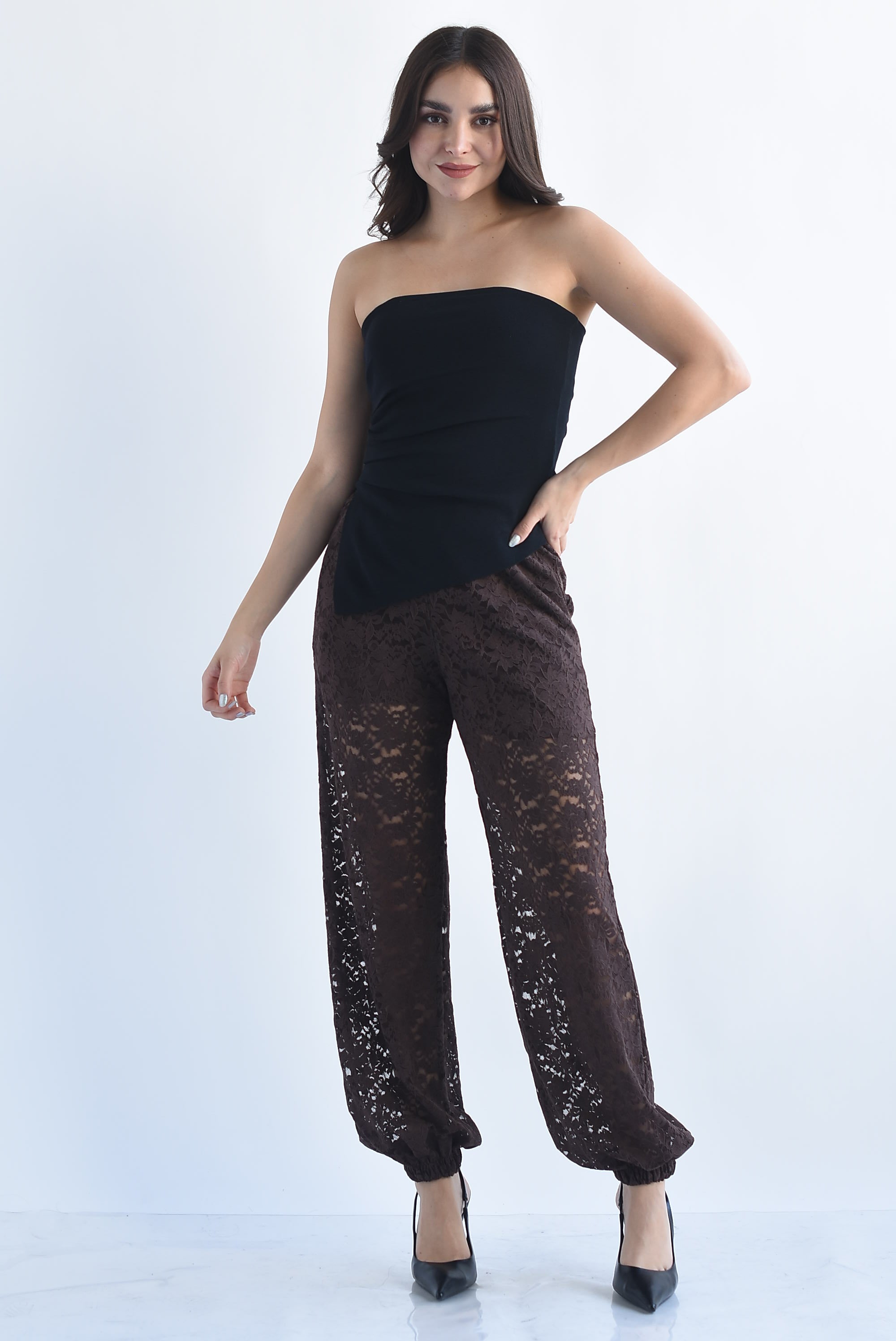 Blusa punto strapless asimétrica