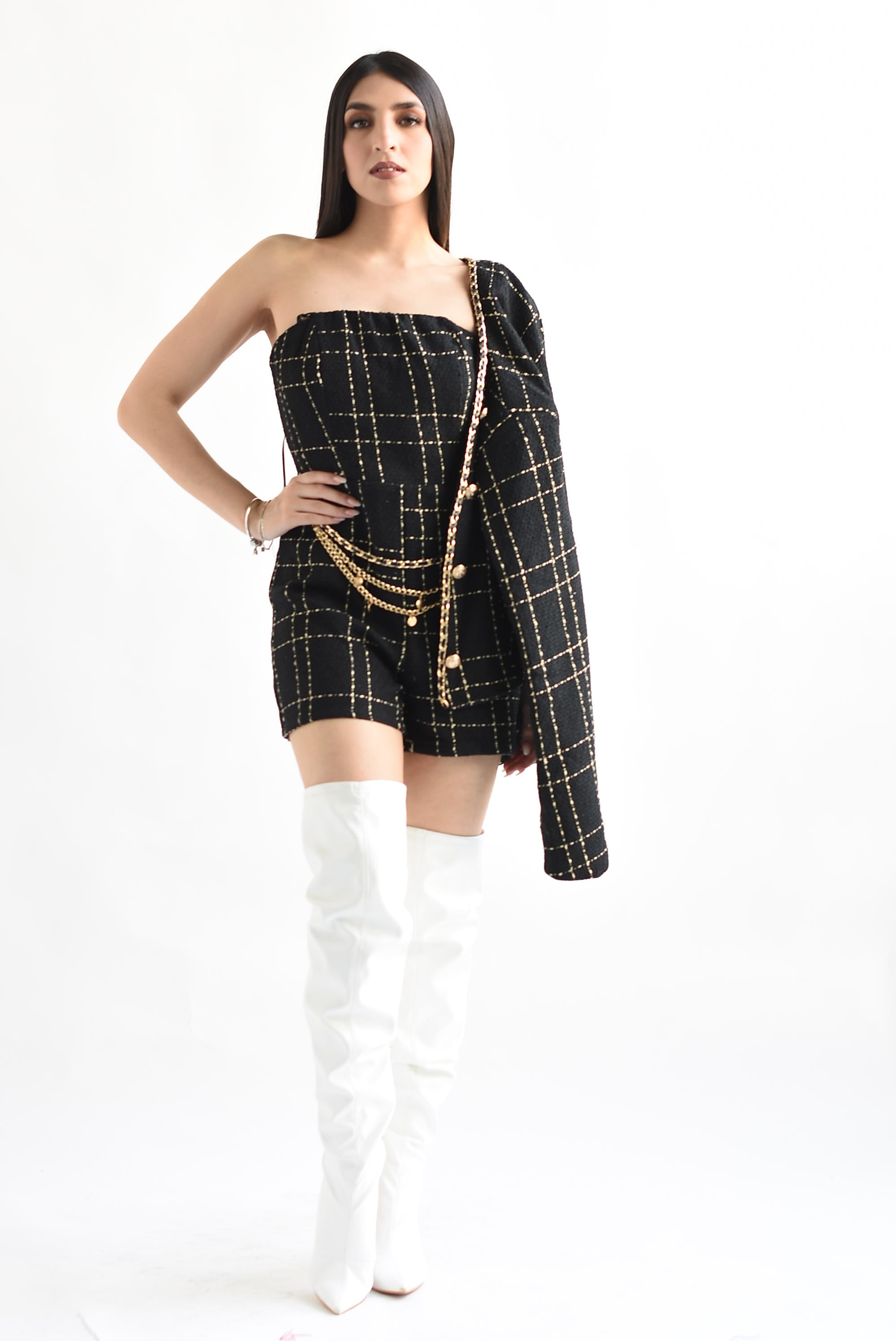 Set Romper y Blazer tweed Negro