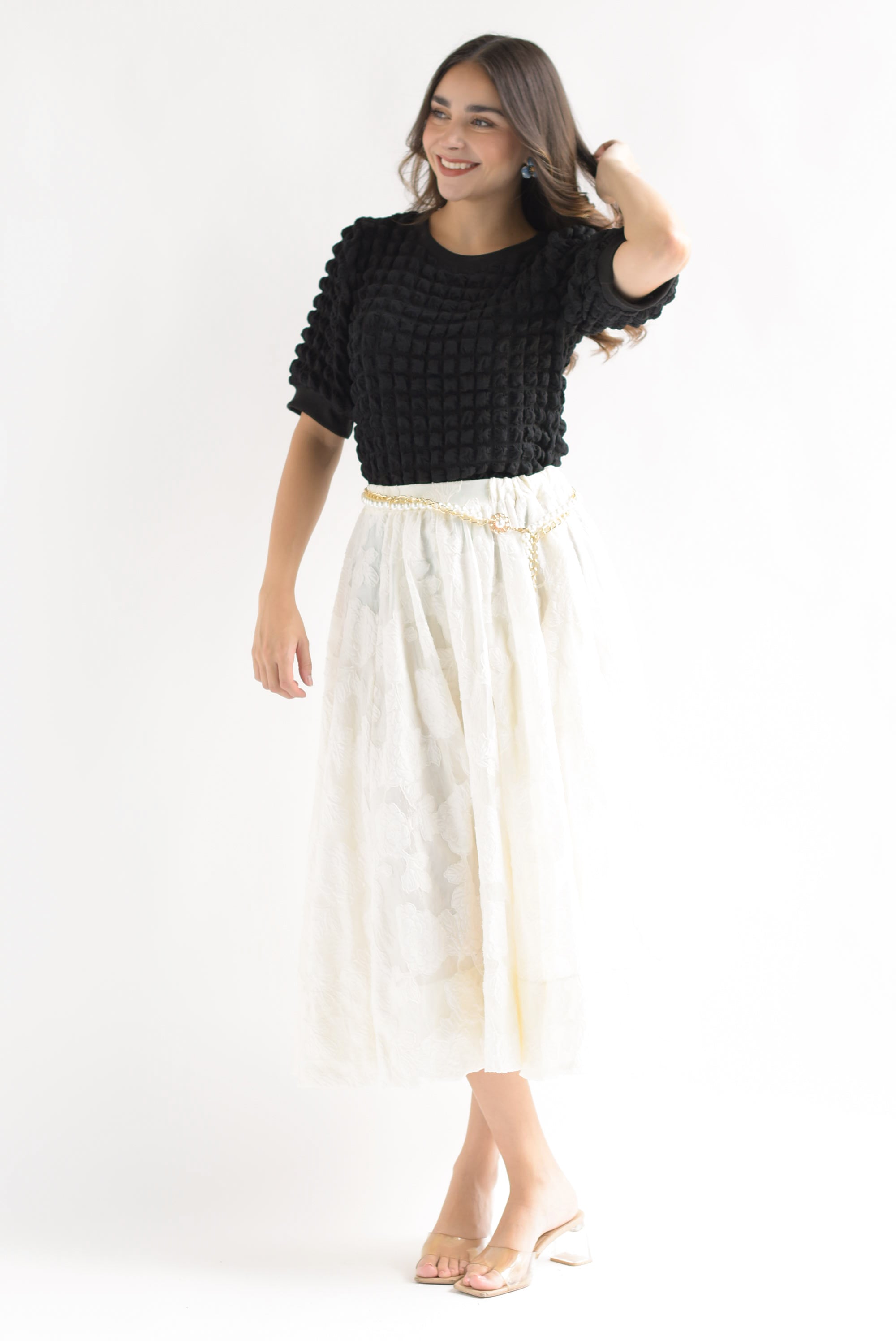 Falda texturizada flores Blanco
