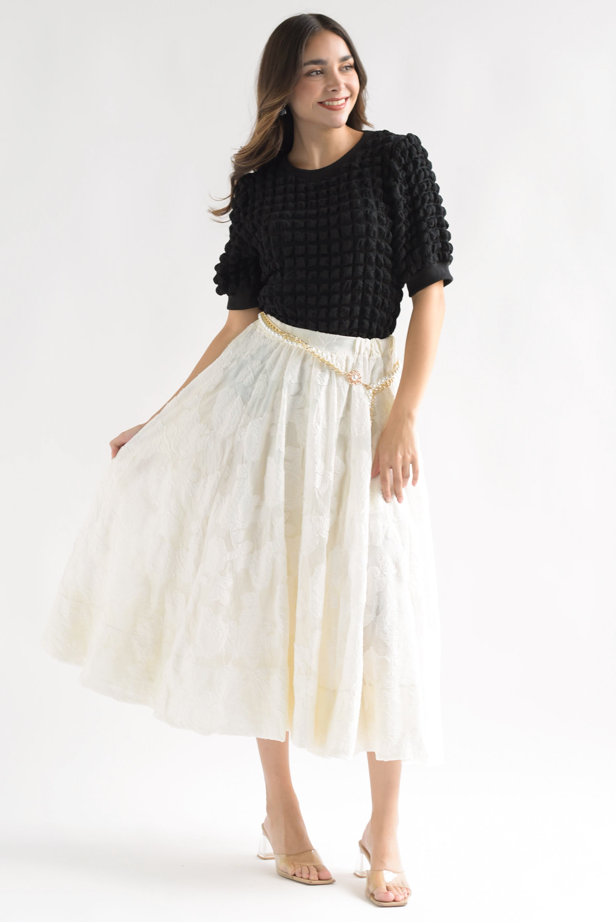 Falda texturizada flores Blanco
