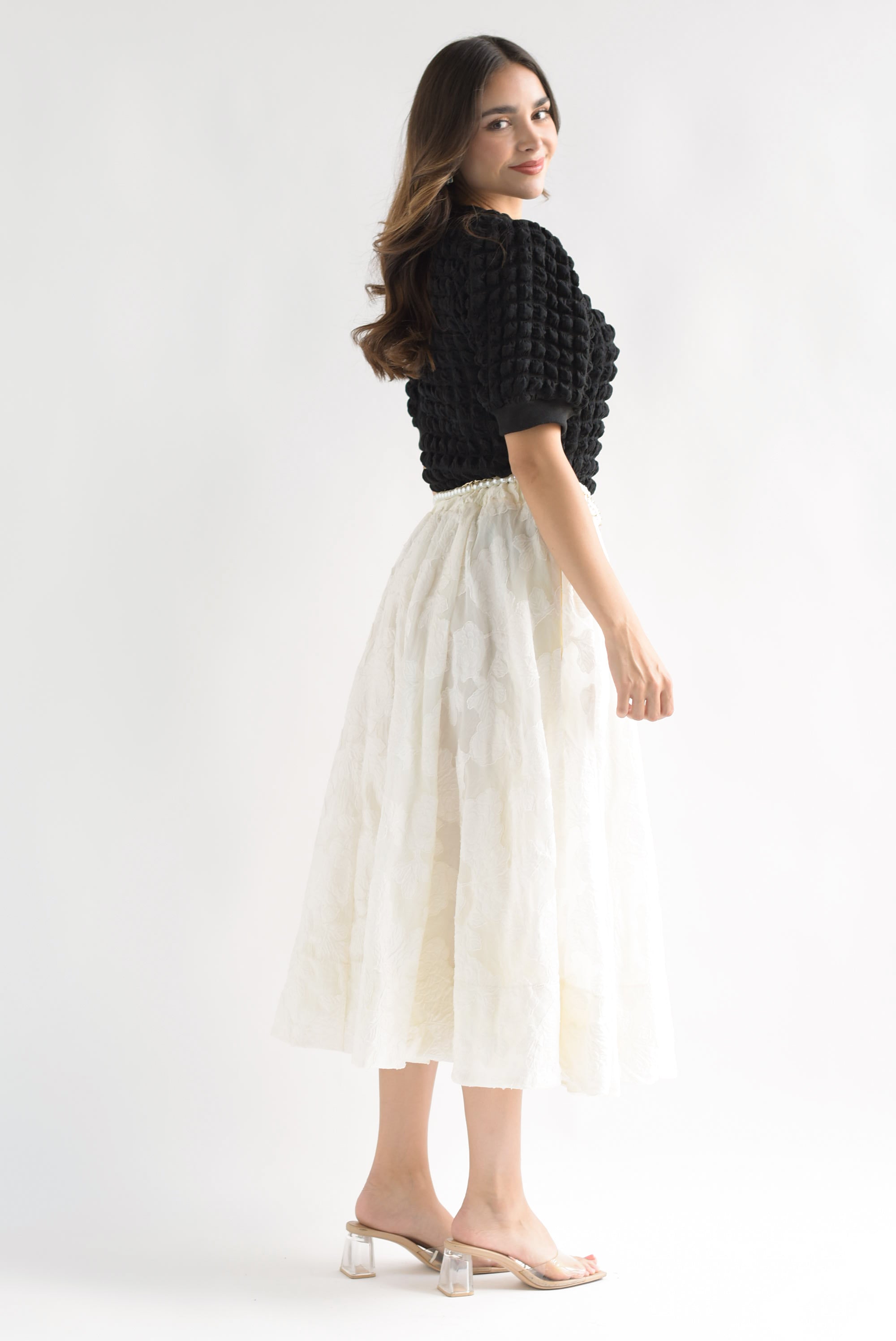 Falda texturizada flores Blanco