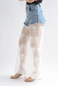 Fashion Styled Jeans piernas encaje tulle Denim