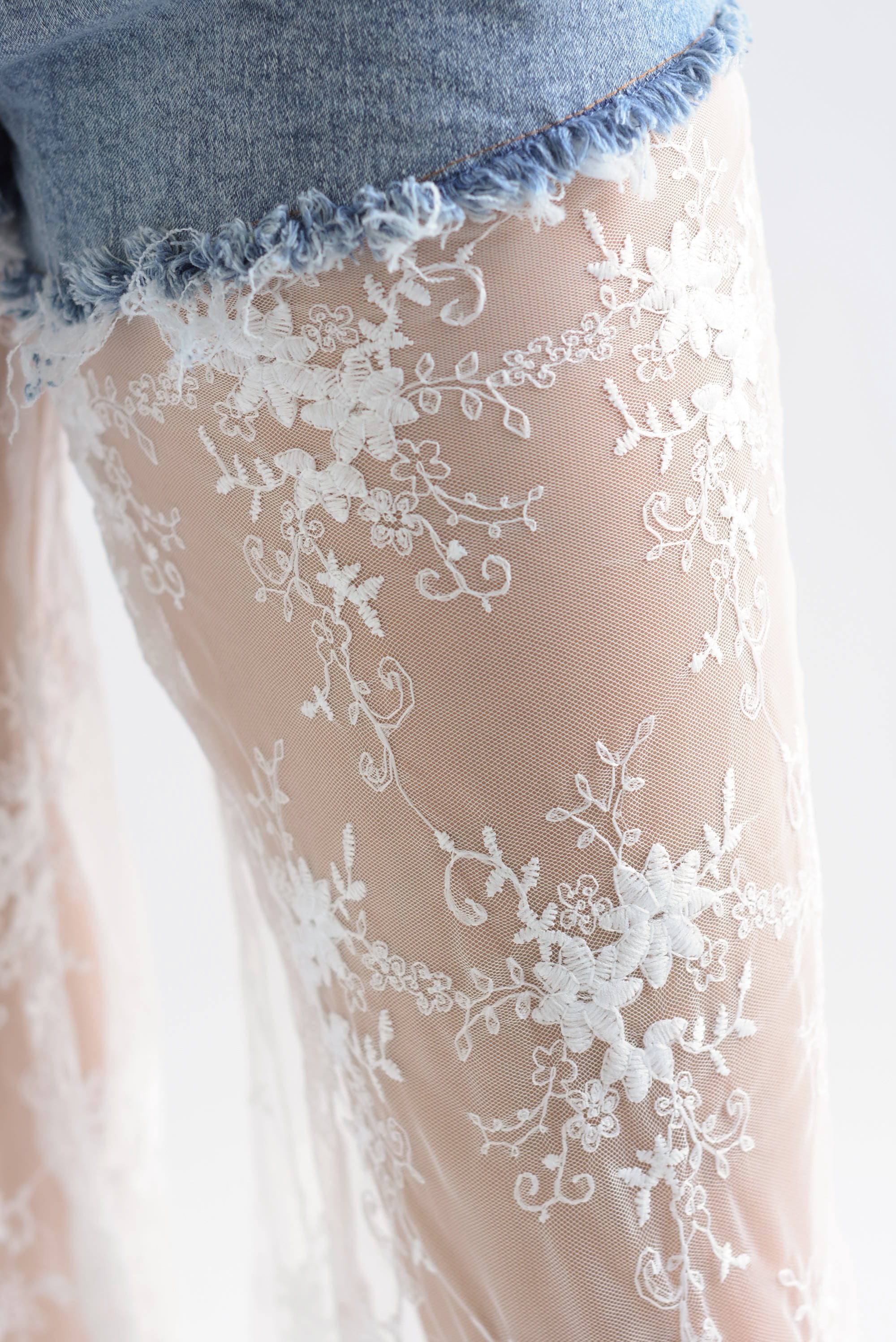 Jeans piernas encaje tulle Denim