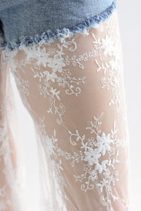 Fashion Styled Jeans piernas encaje tulle Denim