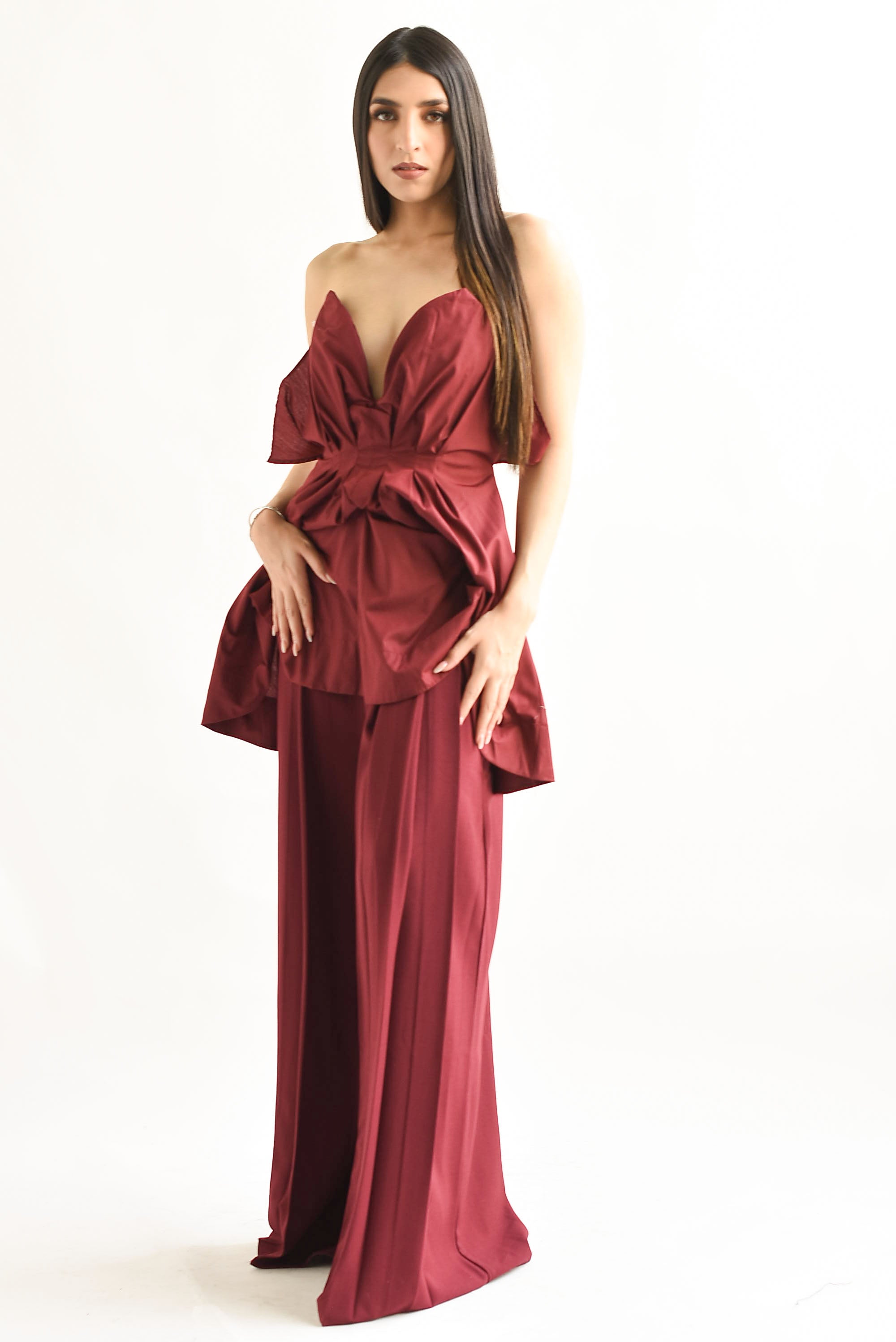 Blusa Strapless drapeado Vino
