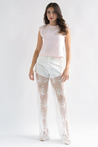Fashion Styled Jeans piernas encaje tulle Blanco