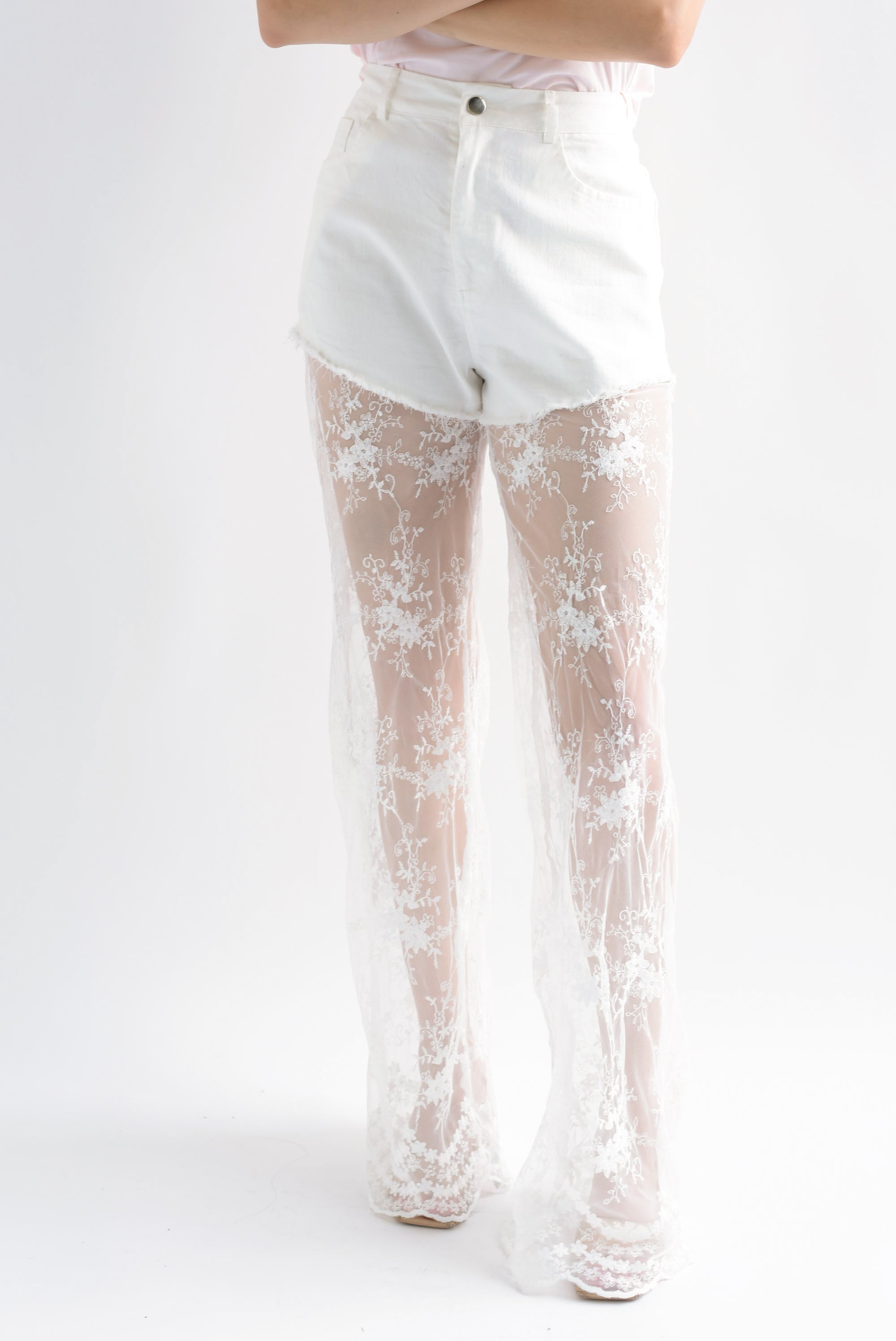 Jeans piernas encaje tulle Blanco