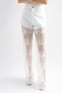 Fashion Styled Jeans piernas encaje tulle Blanco