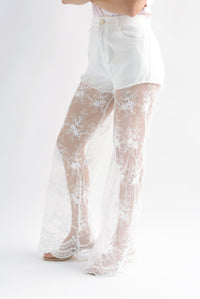 Fashion Styled Jeans piernas encaje tulle Blanco