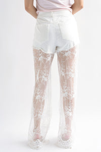 Fashion Styled Jeans piernas encaje tulle Blanco
