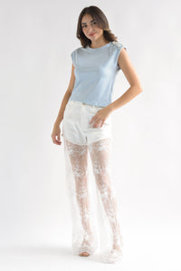 Fashion Styled Jeans piernas encaje tulle Blanco