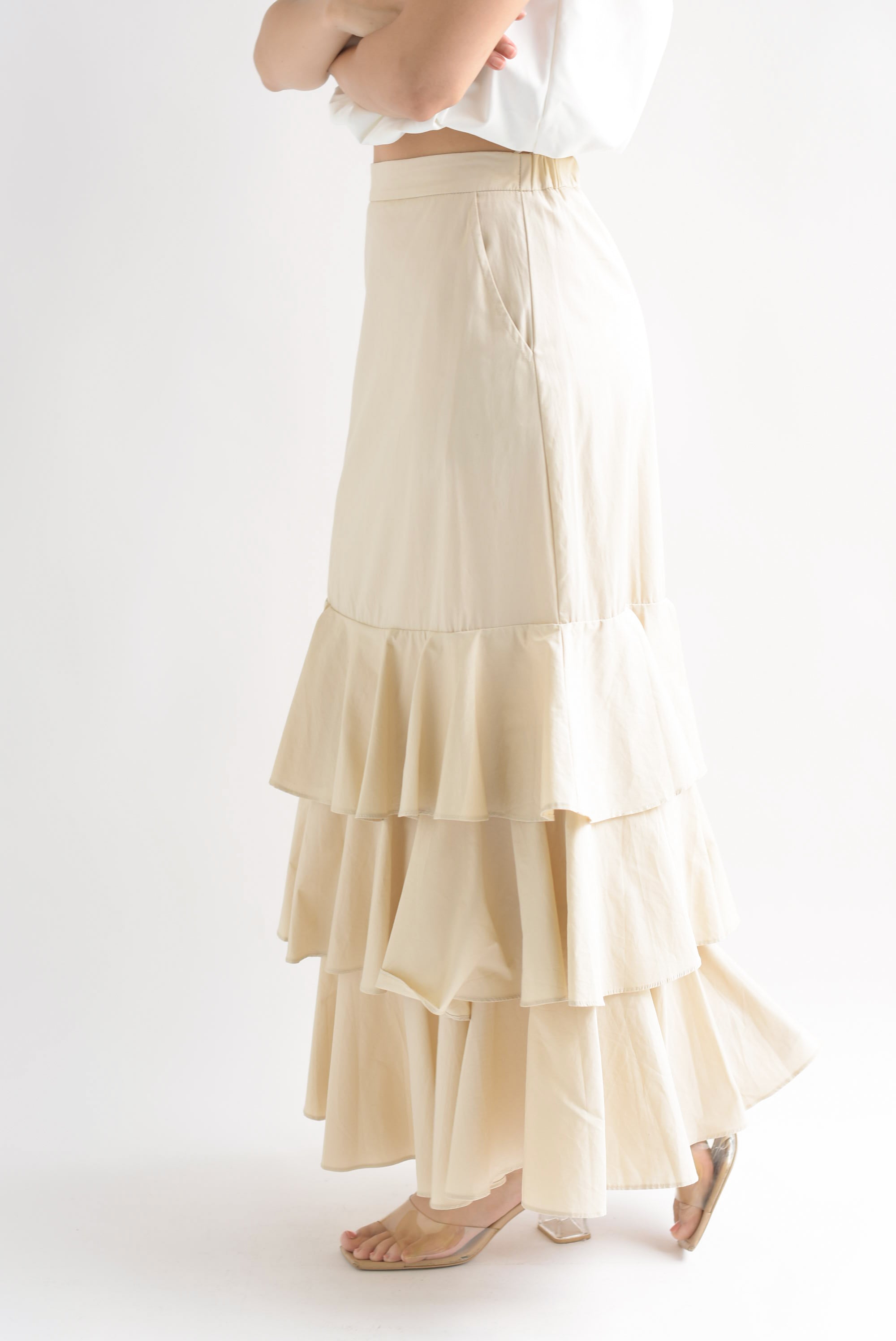 Falda larga olanes Beige