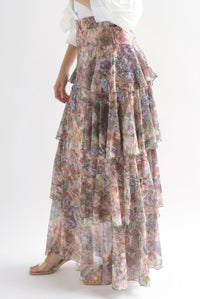 Fashion Styled Falda larga mesh olanes flores tapiz