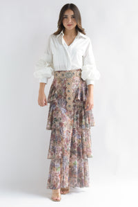 Fashion Styled Falda larga mesh olanes flores tapiz