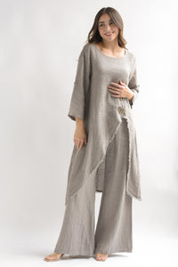 Fashion Styled Set Pantalón wide y Maxi blusa lino italiano Gris