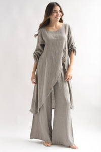 Fashion Styled Set Pantalón wide y Maxi blusa lino italiano Gris