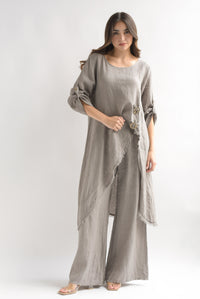Fashion Styled Set Pantalón wide y Maxi blusa lino italiano Gris