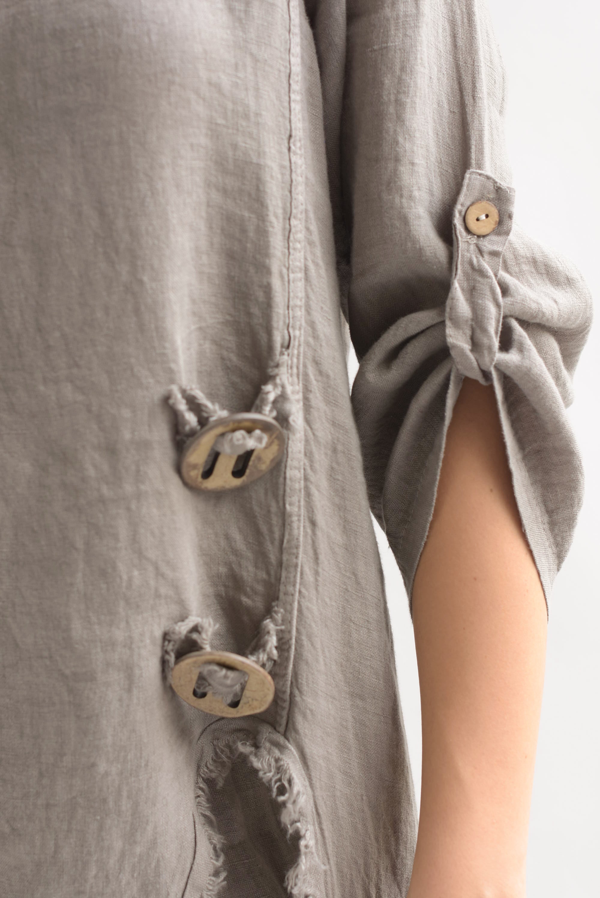 Set Pantalón wide y Maxi blusa lino italiano Gris