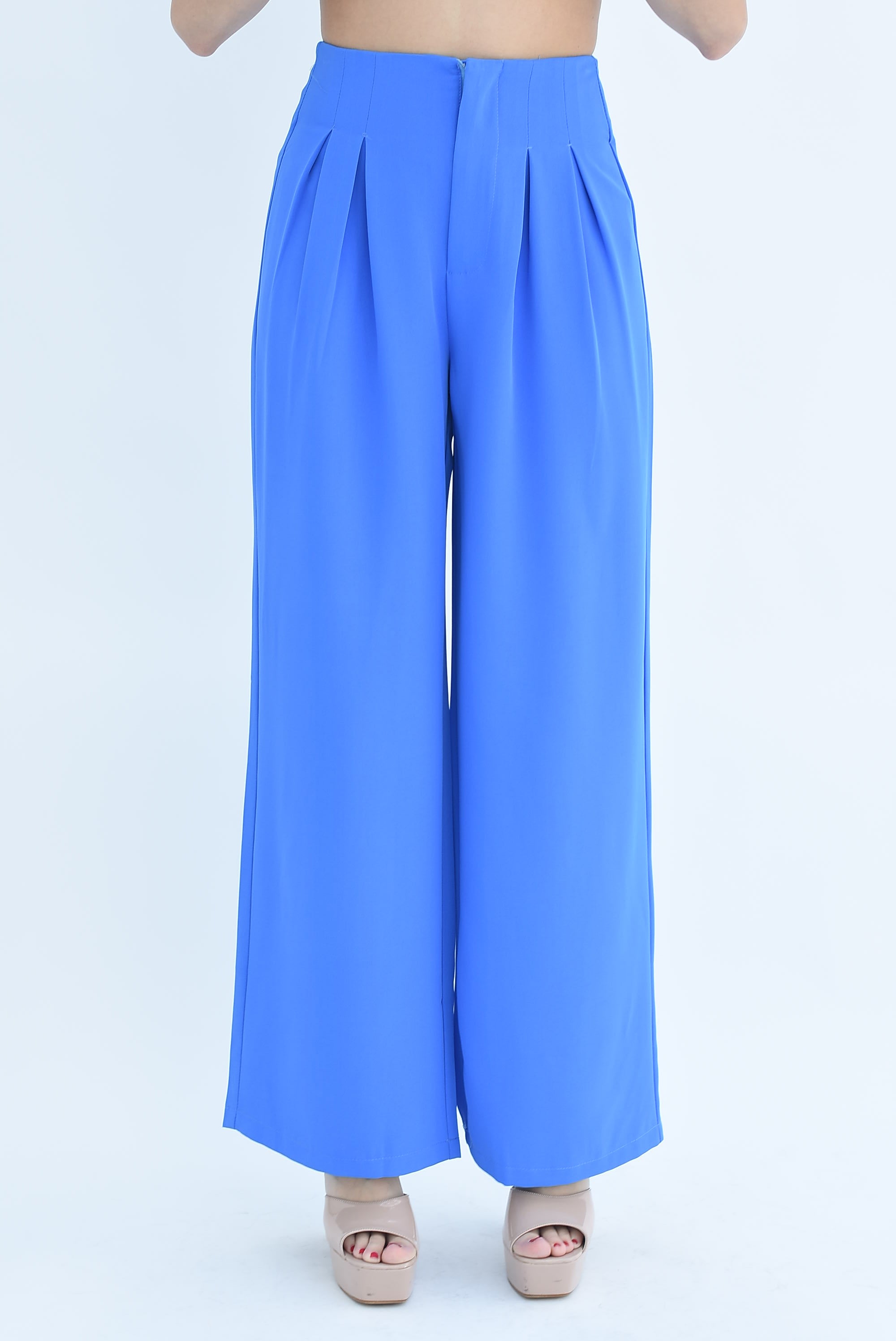 Pantalón pierna ancha con pinzas Azul