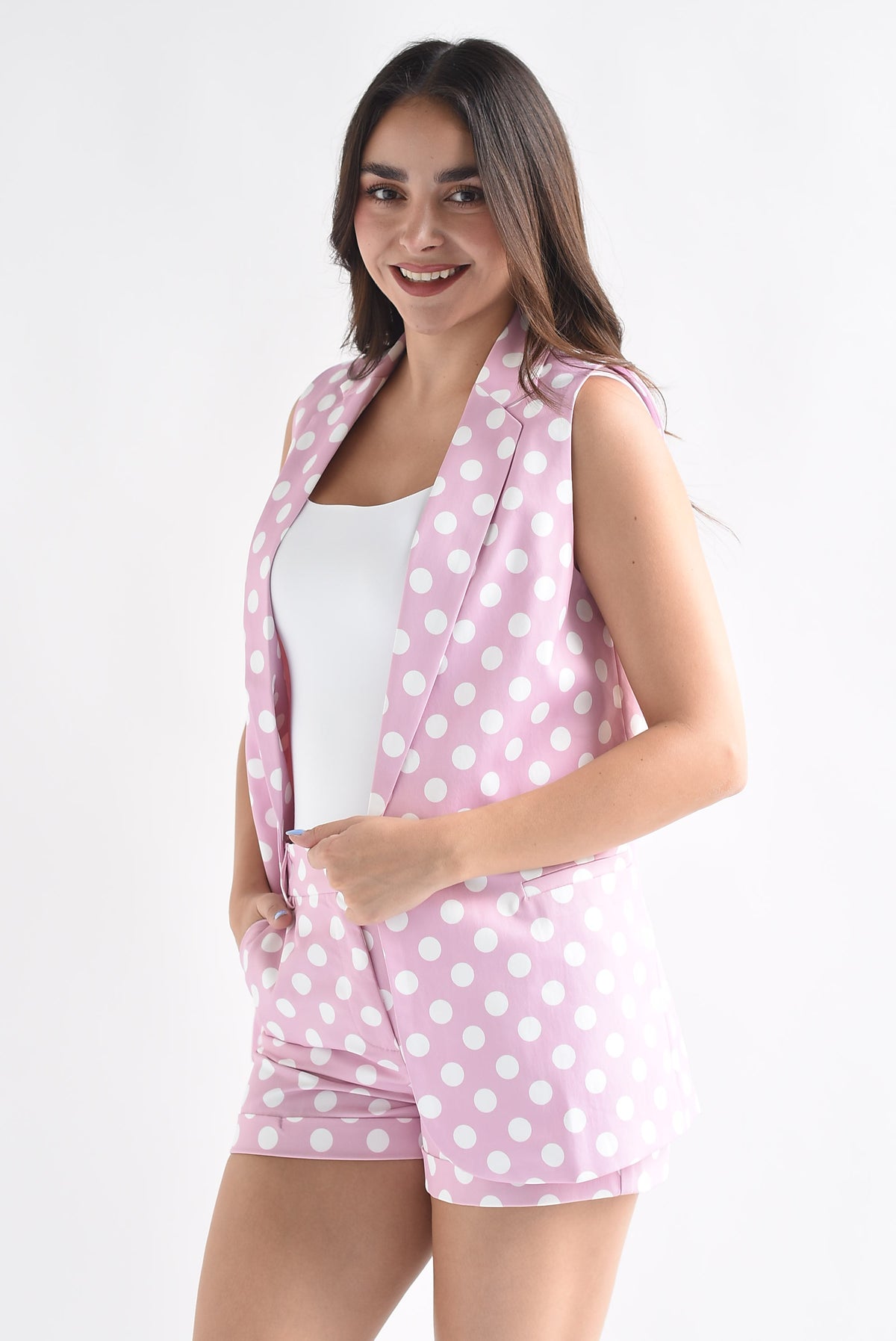 Set Short y Chaleco largo polka dots