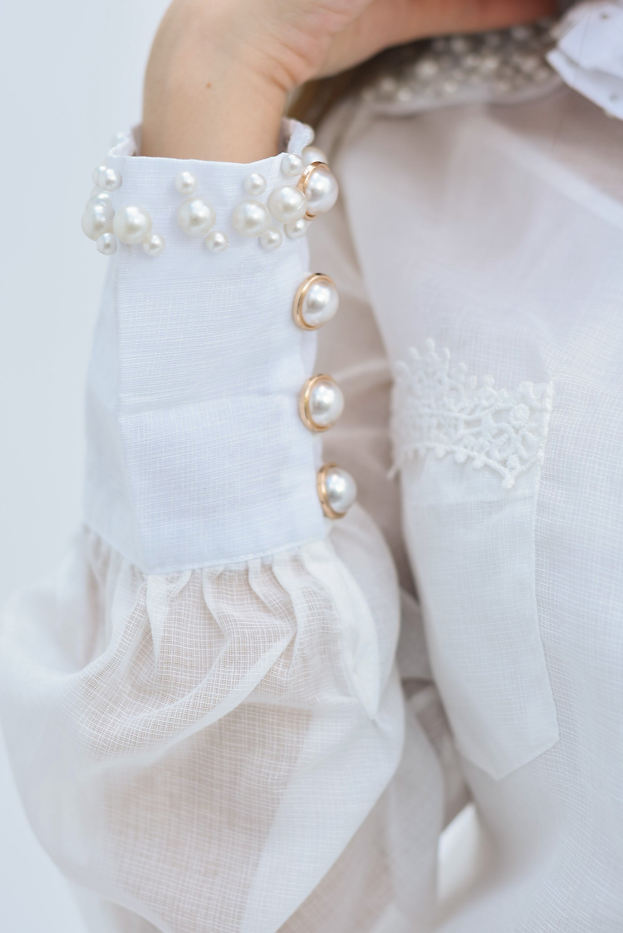 Set Short largo y Camisa perlas Blanco