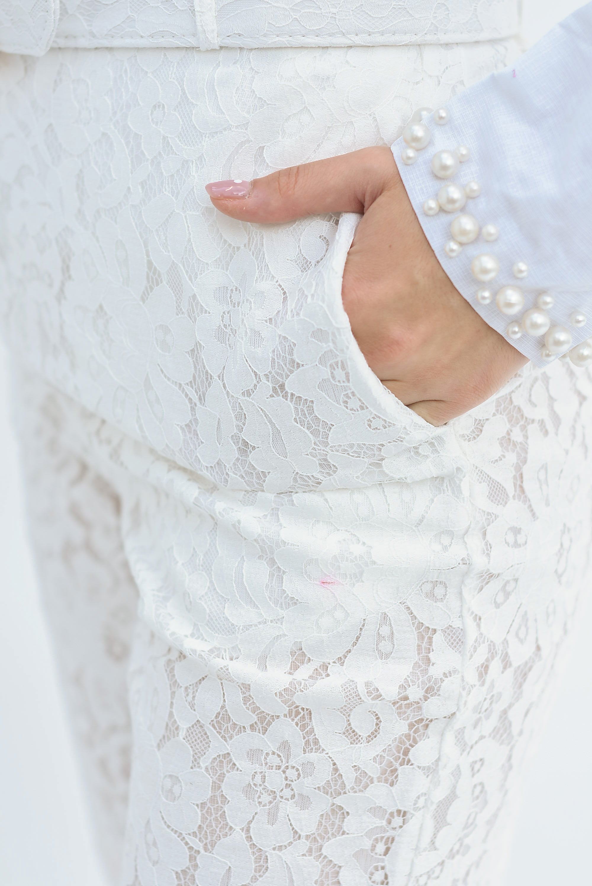 Set Short largo y Camisa perlas Blanco