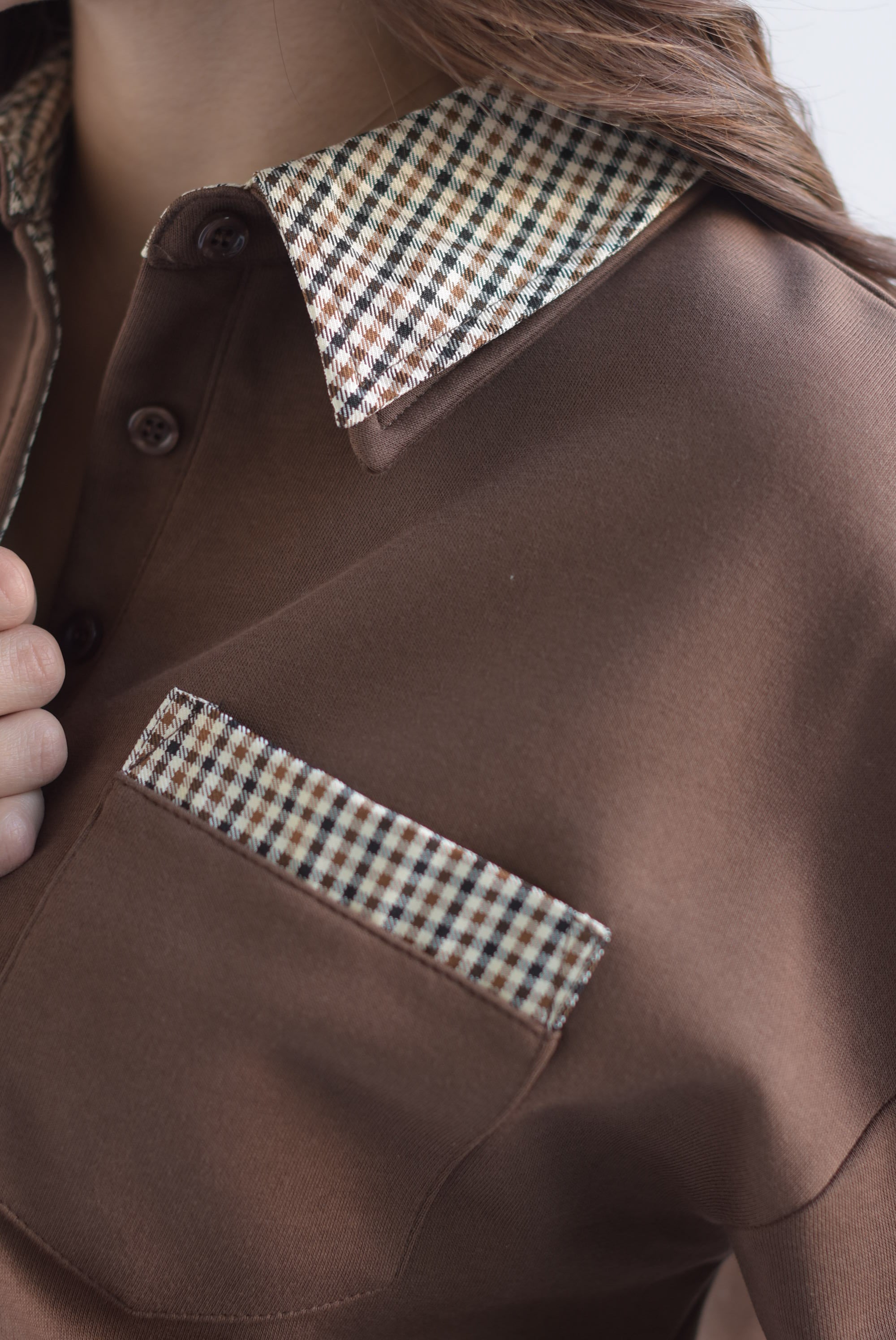 Set Pantalón y Sudadera pretina y cuello cuadros Café