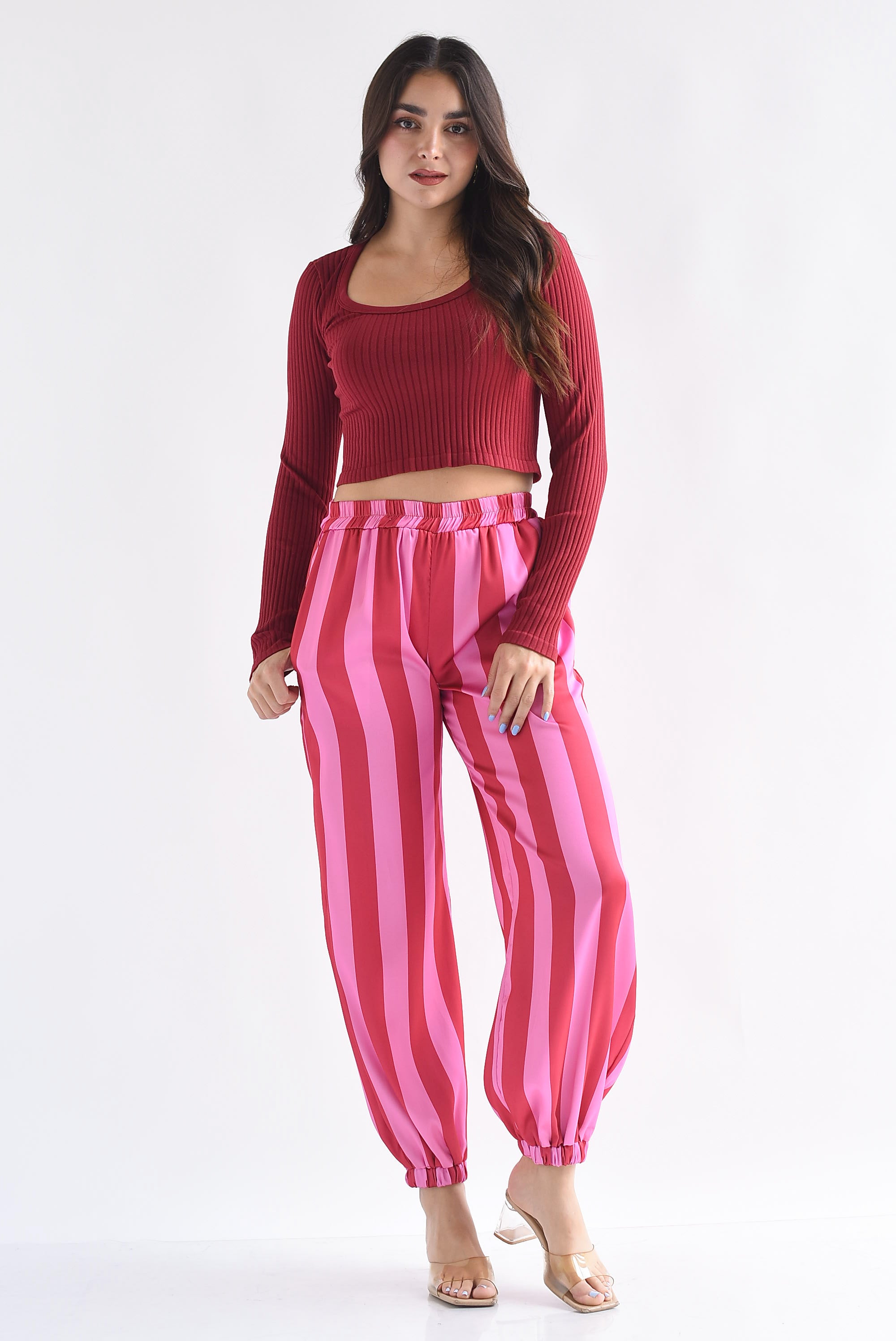 Pantalón globo rayas bitono