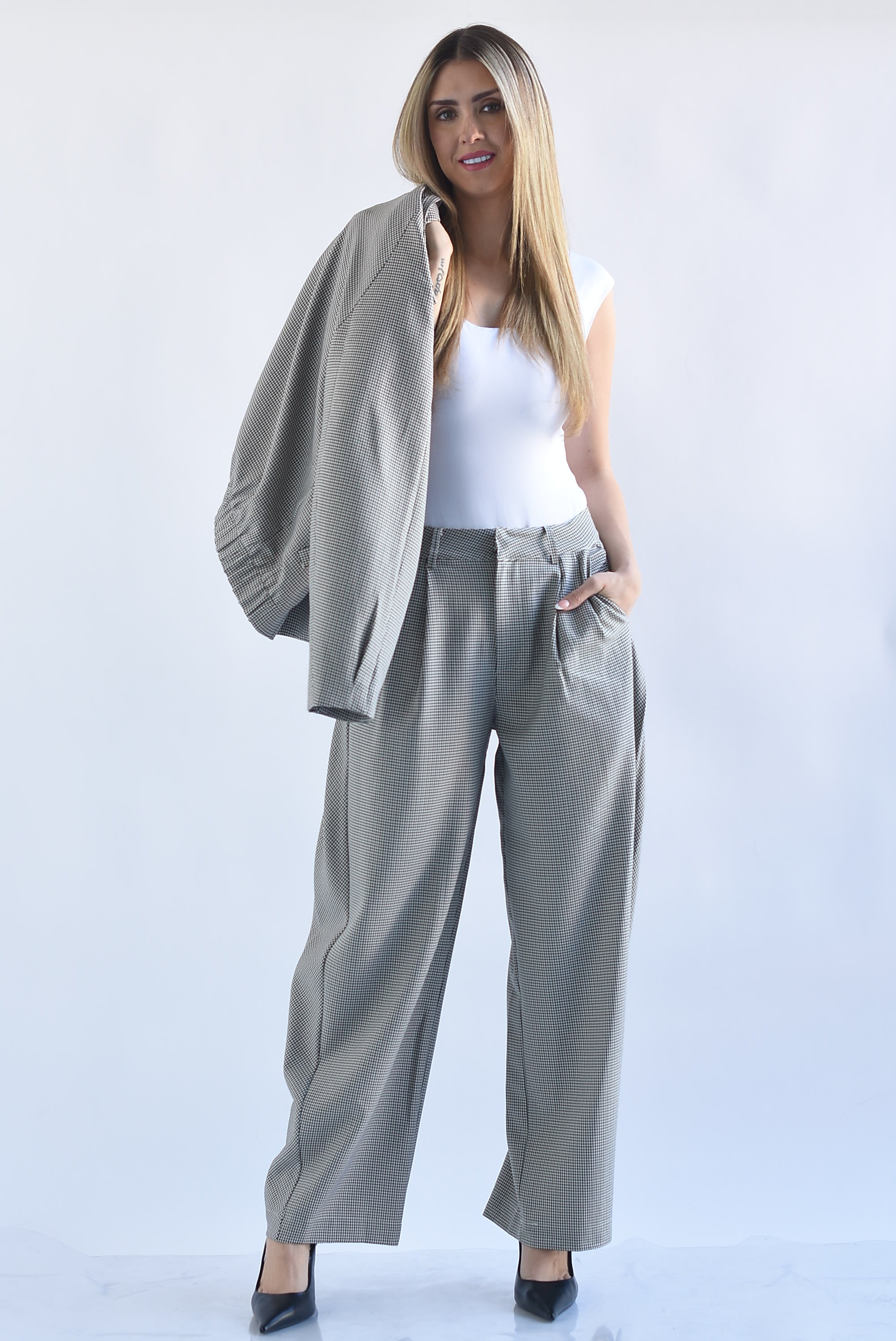 Pantalón barrel cuadros houndstooth