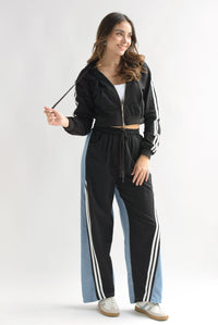 Fashion Styled Set Pantalón denim y Hoodie track Negro
