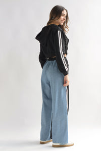 Fashion Styled Set Pantalón denim y Hoodie track Negro