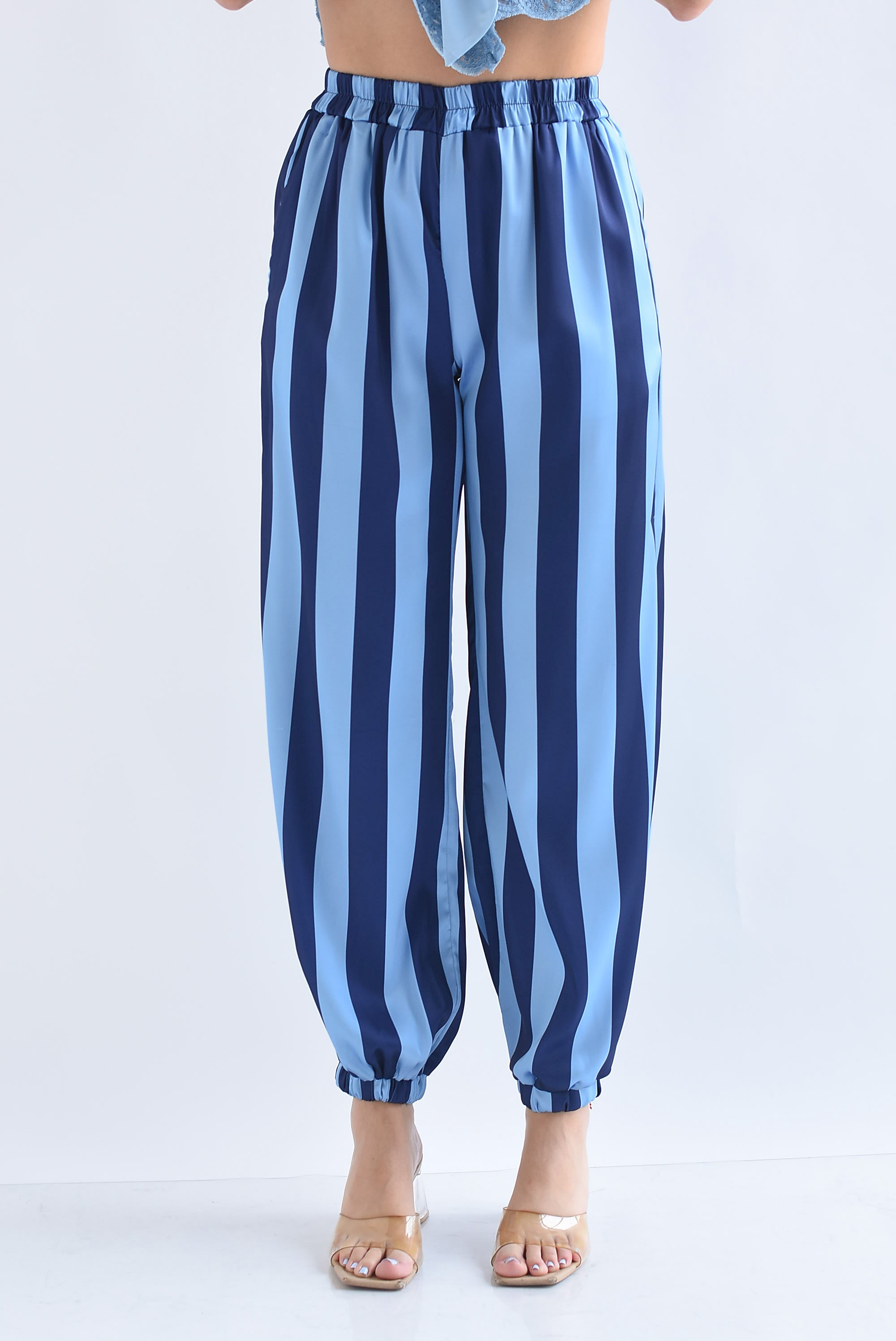 Pantalón globo rayas bitono