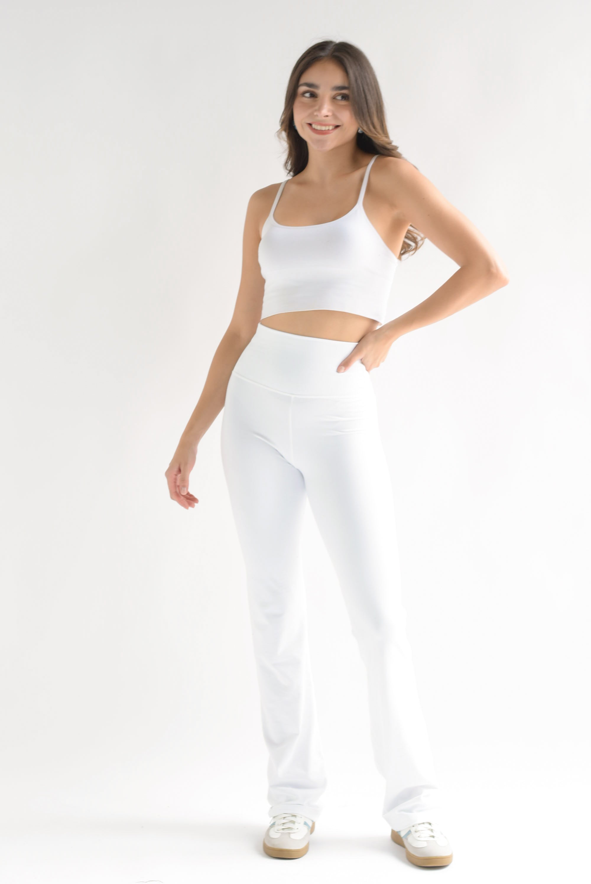 Pantalón flare pretina ancha deportivo Blanco