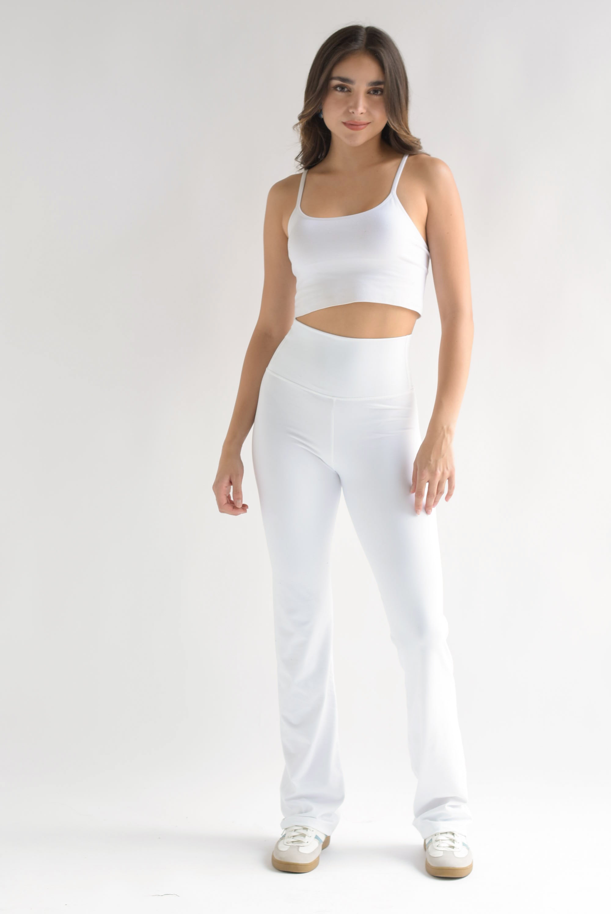 Pantalón flare pretina ancha deportivo Blanco