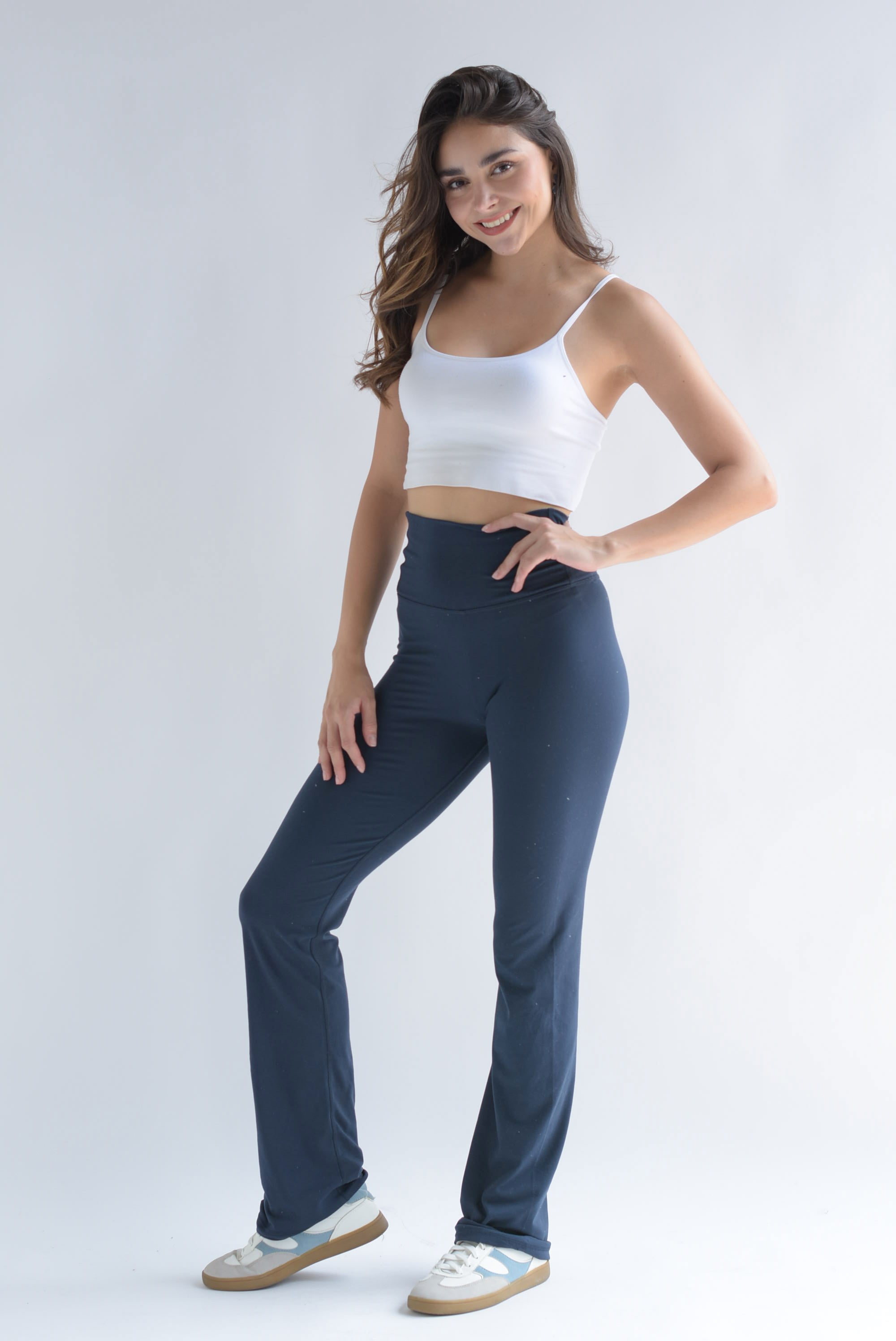 Pantalón flare pretina ancha deportivo Azul Marino