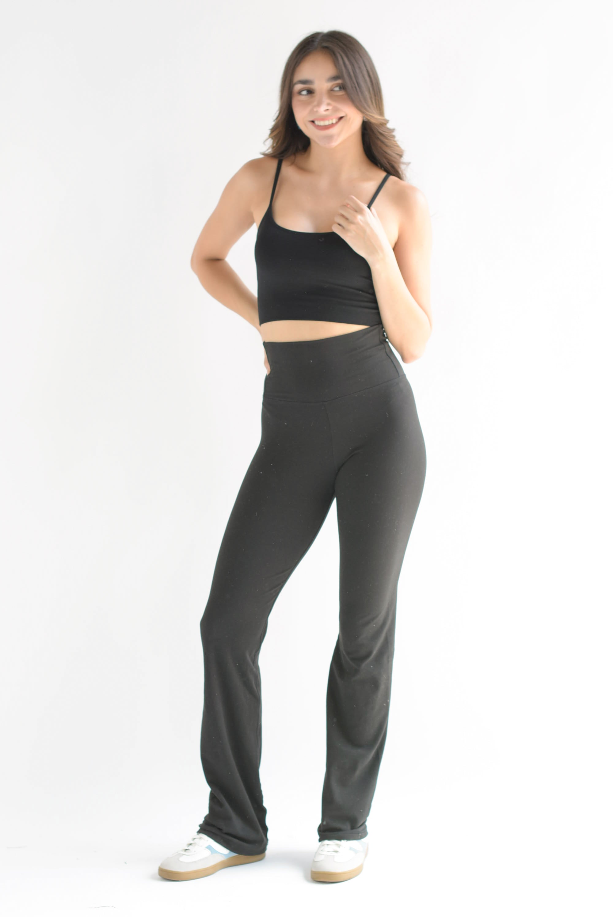 Pantalón flare pretina ancha deportivo Negro