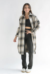 Fashion Styled Shacket larga cuadros franela Negro
