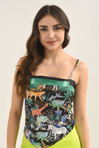 Fashion Styled Top tirantes nudo espalda Tropical Negro