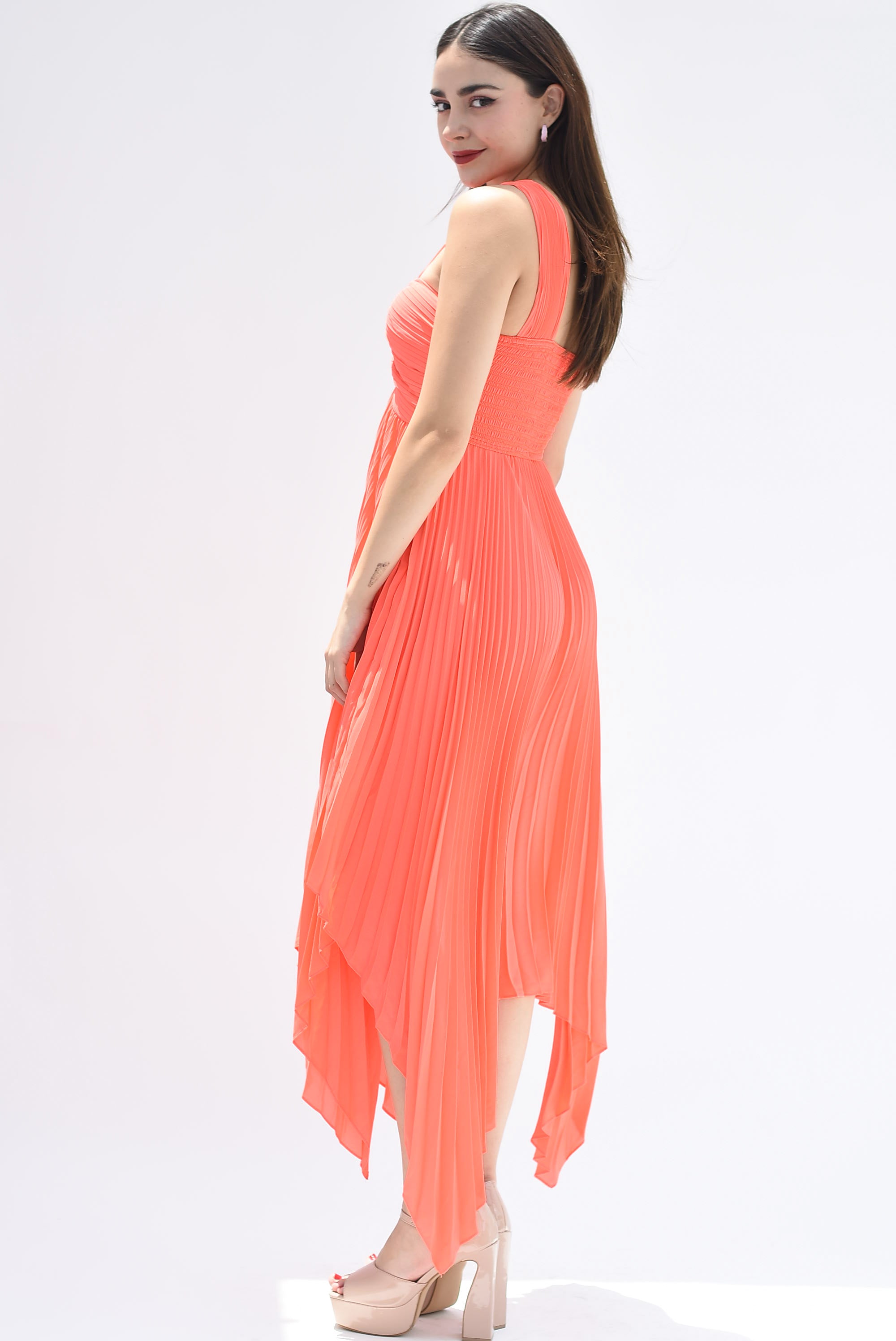Vestido halter plisado Naranja