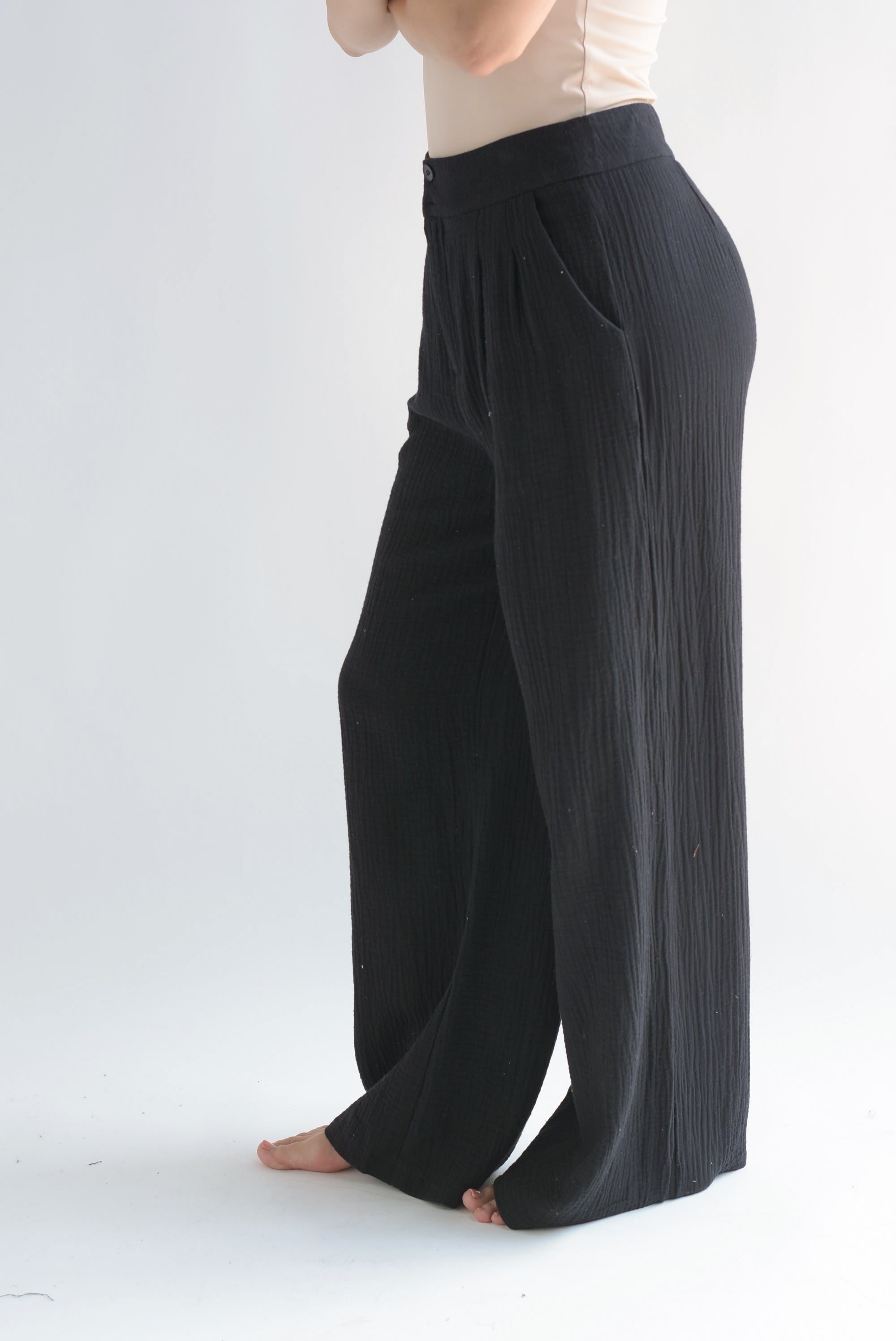 Pantalón wide tipo lino Negro