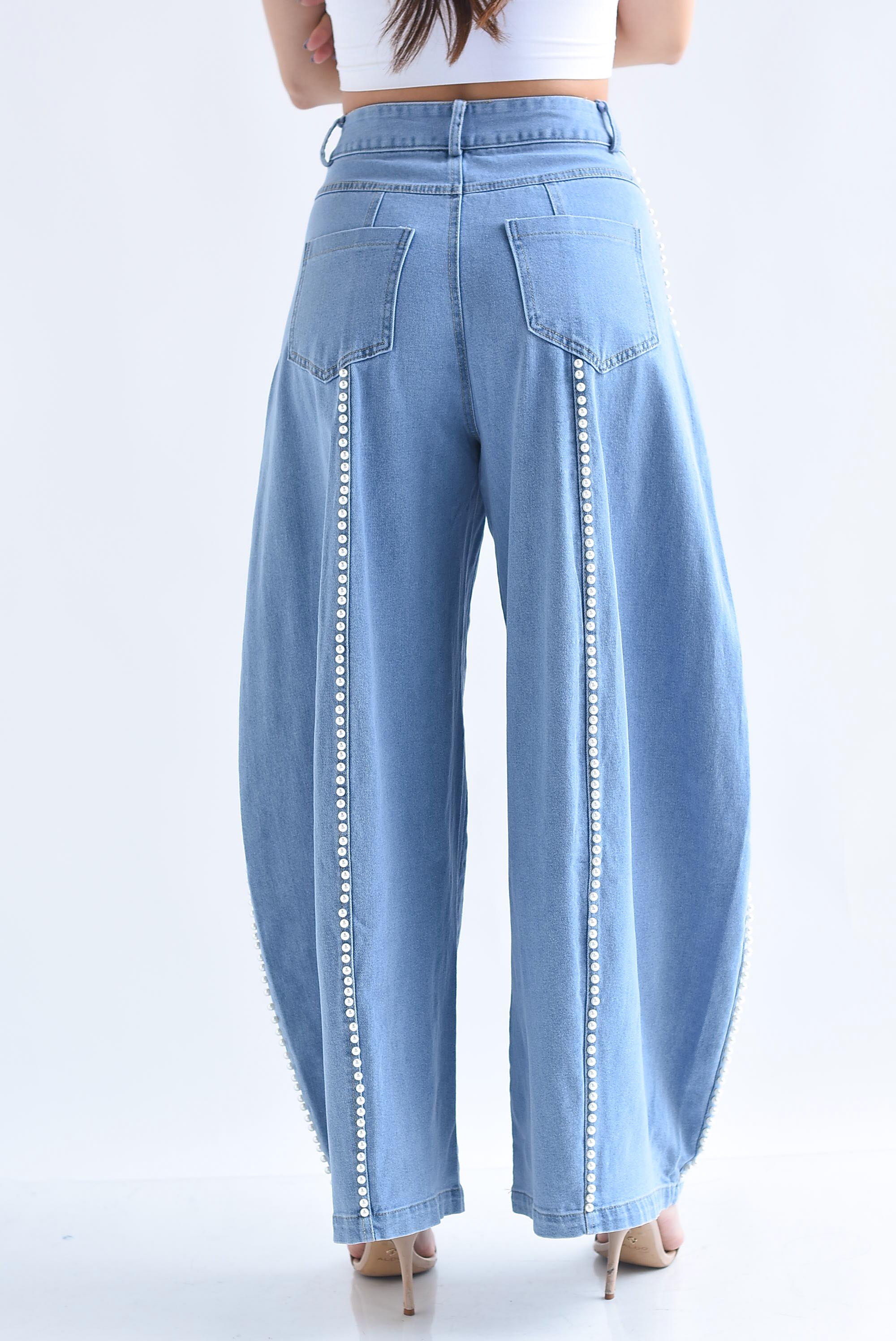 Jeans barrel perlas
