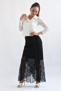 Fashion Styled Falda olán cinta encaje Negro
