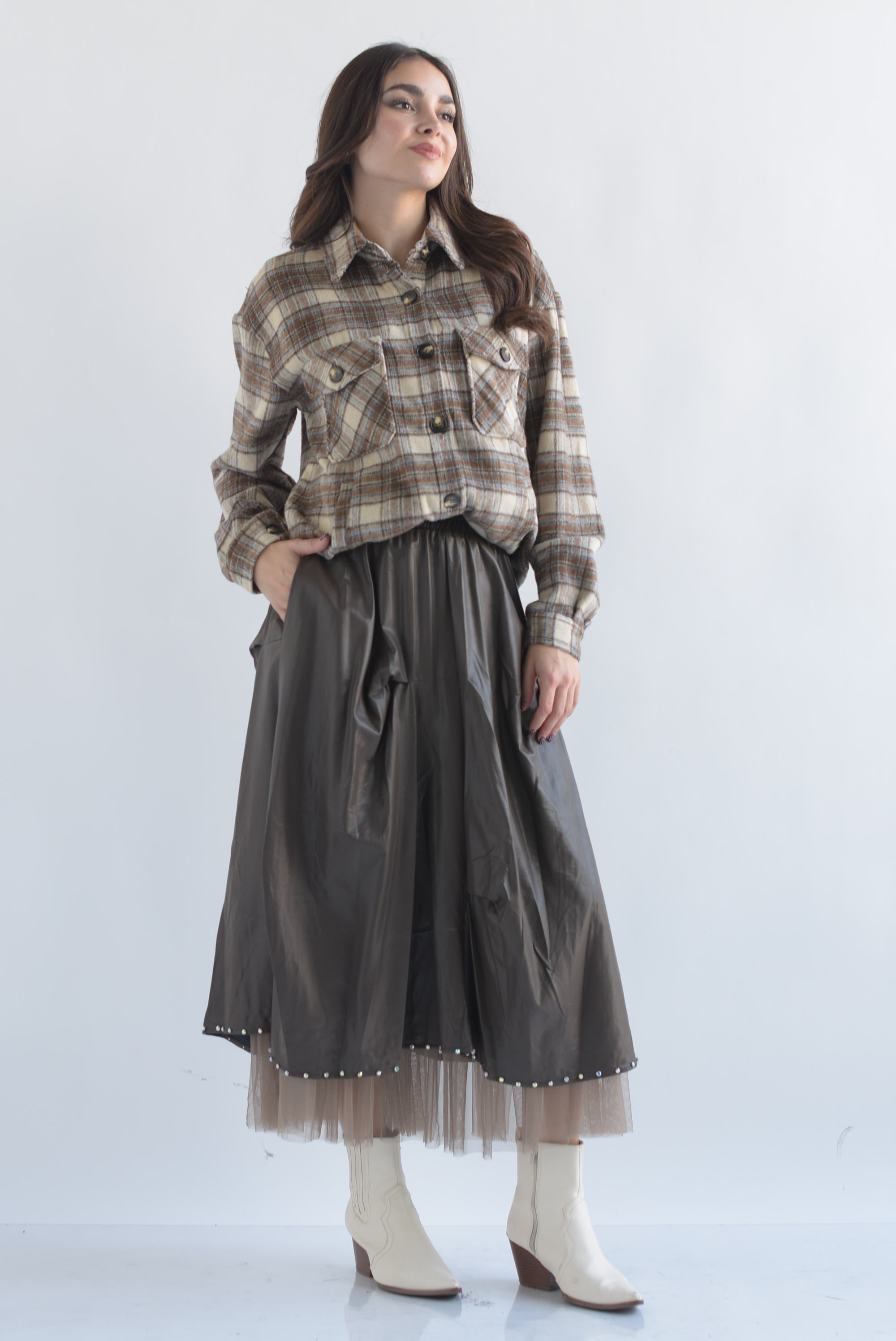 Falda vinipiel olán tulle Espresso