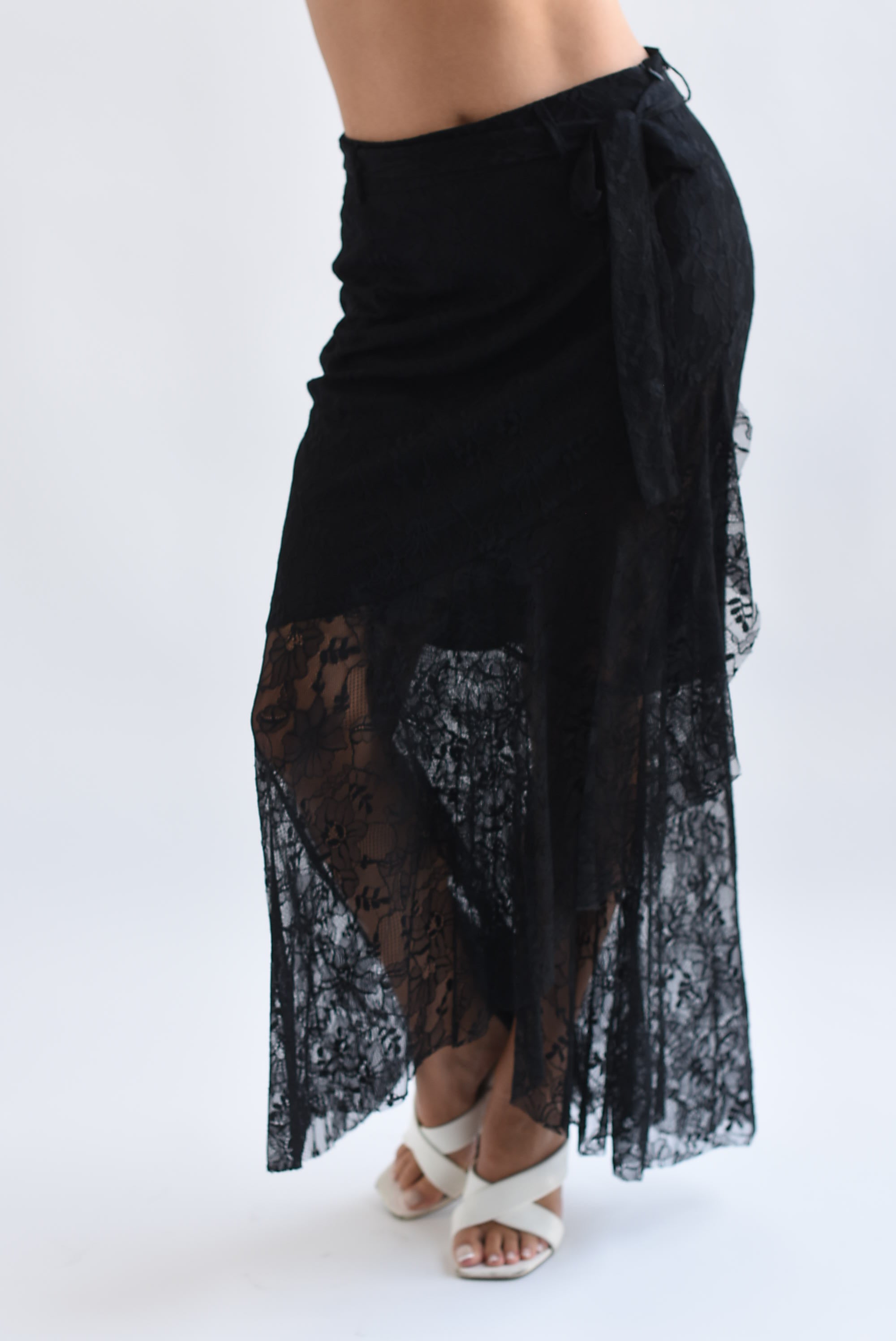 Falda olán cinta encaje Negro